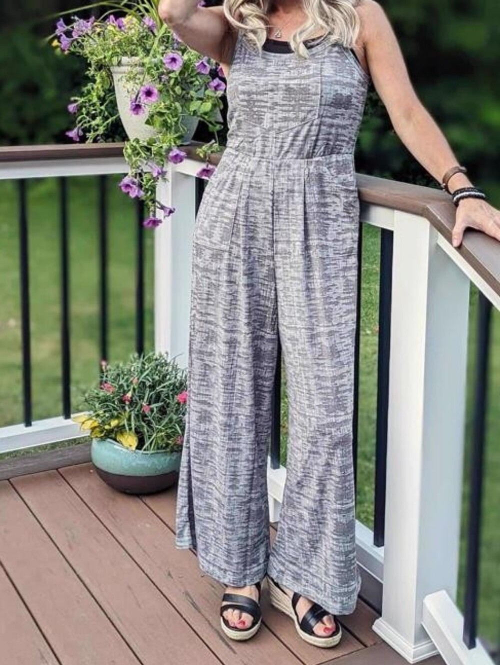 LuLaRoe Gray Textured Wide-Leg Jumpsuit